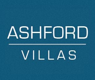 a suburb villages white font on a blue background